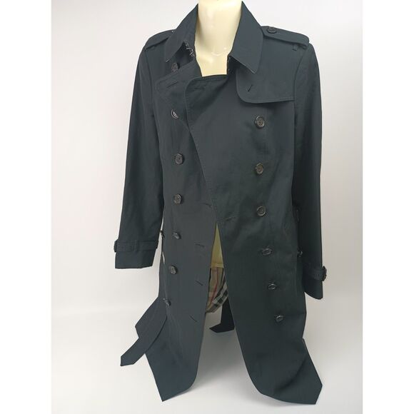 Burberry Women's Black Cotton Sandrigham Long Trench Coat Size 4 US - Picture 3 of 7